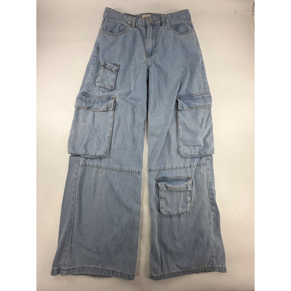 Y2K Skater Baggy Cargo Jeans Simple Society Womens 3/26 Light Wash Wide Leg